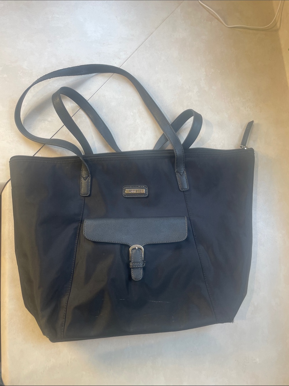 Roots Black Nylon Tote with Front Buckle Pocket